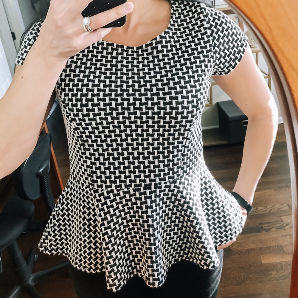 Black and White Short Sleeve Peplum Top